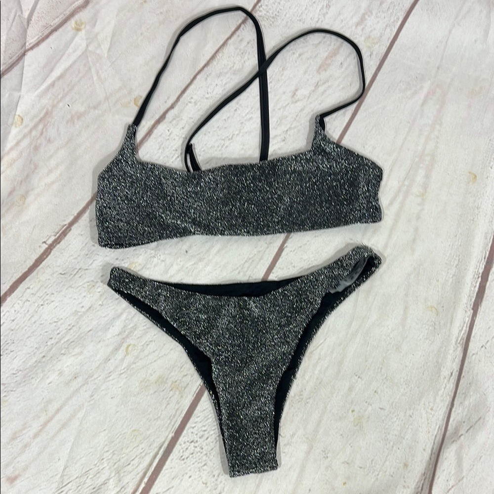 Black Glitter Bikini Set Size M